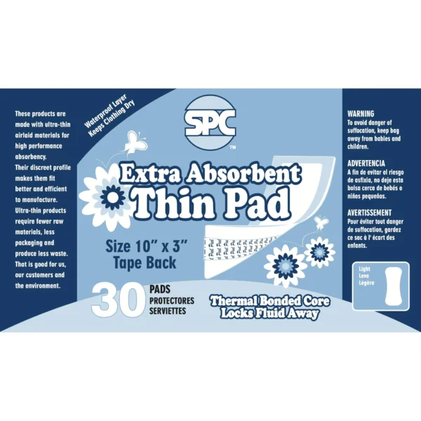 SPC Extra Absorbent Thin Incontinence Pads in Bulk, 6 Packs of 30 (180 Pads) - Image 3