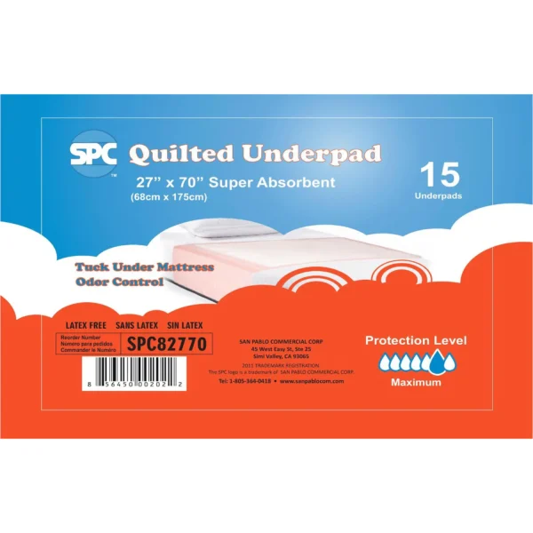 SPC Quilted Bed Underpads 27 x 70 Tuck In Sides (75 count)